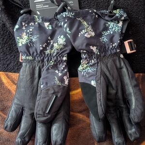Floral Black Winter Gloves